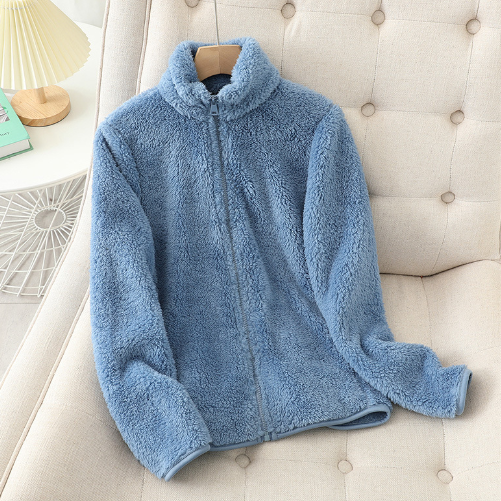 Veste zippée en polaire peluche pour femme – couche douce à col montant pour un confort hivernal au quotidien