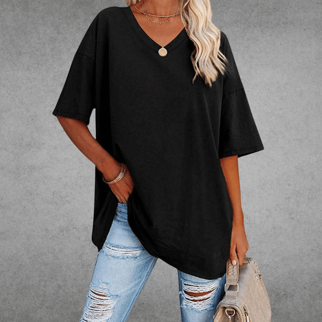 Women’s Relaxed V-Neck T-Shirt – Oversized Summer Top for Everyday Styling