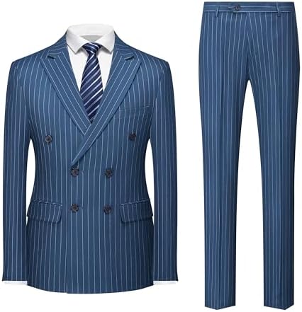 Men’s Double-Breasted Pinstripe Suit Set – Slim Formal Tailoring for Business and Weddings