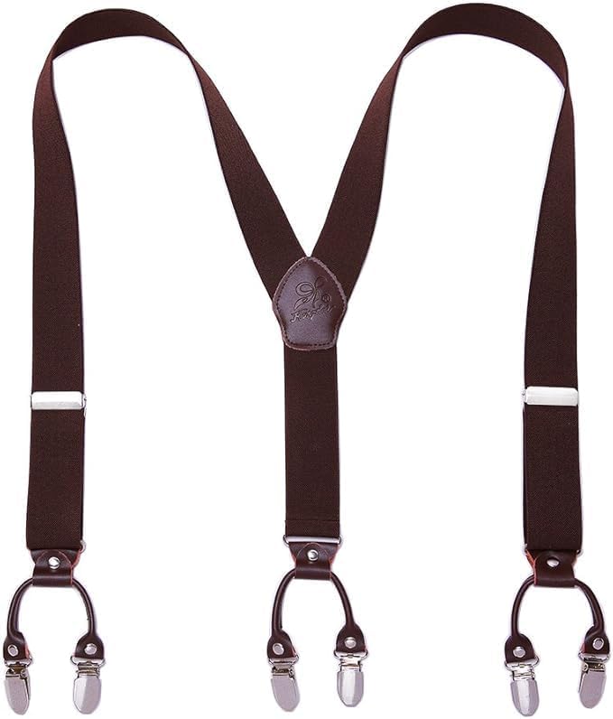Men’s Checked Y-Back Braces – Adjustable Six-Clip Suspenders for Smart and Formal Styling