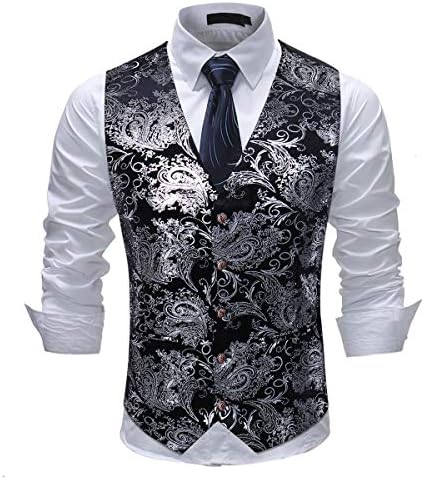 Elegante gilet da uomo in jacquard paisley - Gilet da completo slim fit in broccato con scollo a V e abbottonatura frontale per matrimoni e occasioni serali formali