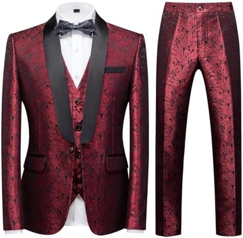 Costum de smoching bărbătesc cu imprimeu paisley, din trei piese – Set elegant remarcabil pentru nunți și baluri de absolvire