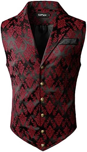 Vestă formală jacquard pentru bărbați - vestă croită ornamentată, cu un singur rând de nasturi și guler cu rever, pentru nunți, petreceri, evenimente de seară, stil steampunk și ținute elegante pentru ocazii speciale