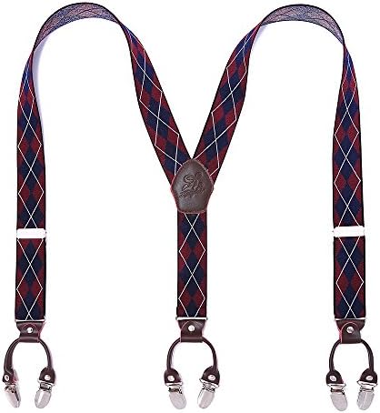 Men’s Checked Y-Back Braces – Adjustable Six-Clip Suspenders for Smart and Formal Styling