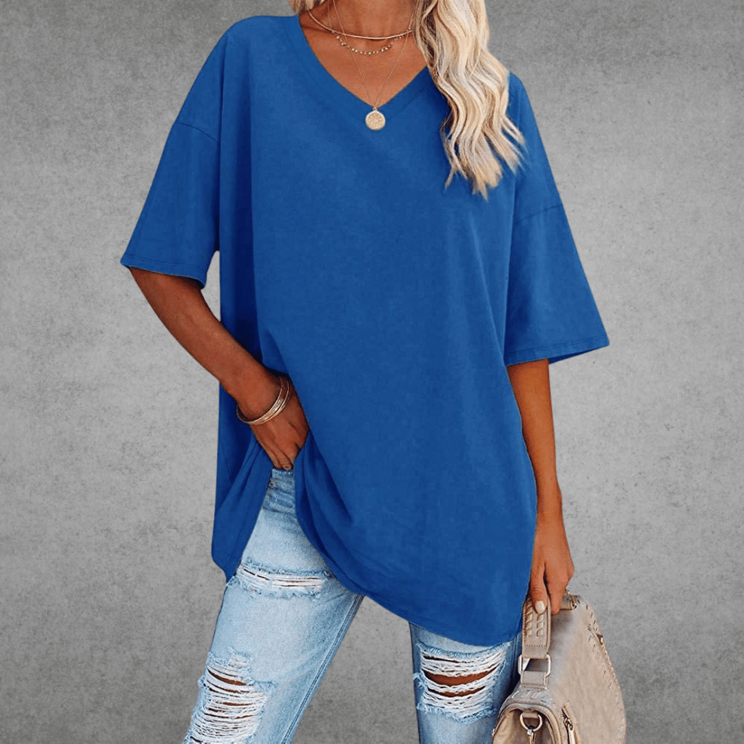 Women’s Relaxed V-Neck T-Shirt – Oversized Summer Top for Everyday Styling