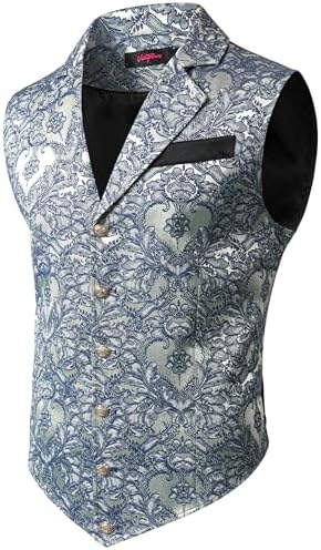 Vestă formală jacquard pentru bărbați - vestă croită ornamentată, cu un singur rând de nasturi și guler cu rever, pentru nunți, petreceri, evenimente de seară, stil steampunk și ținute elegante pentru ocazii speciale