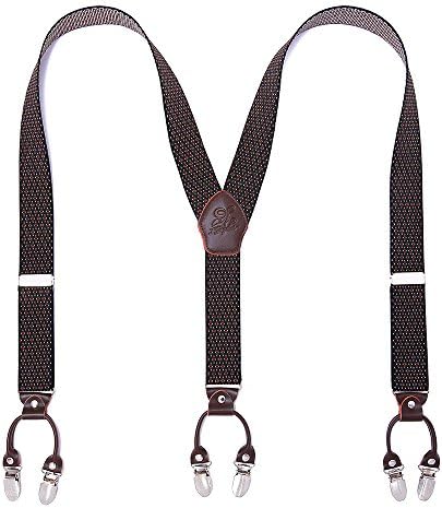 Men’s Checked Y-Back Braces – Adjustable Six-Clip Suspenders for Smart and Formal Styling