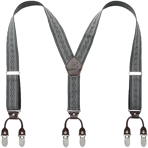Men’s Checked Y-Back Braces – Adjustable Six-Clip Suspenders for Smart and Formal Styling