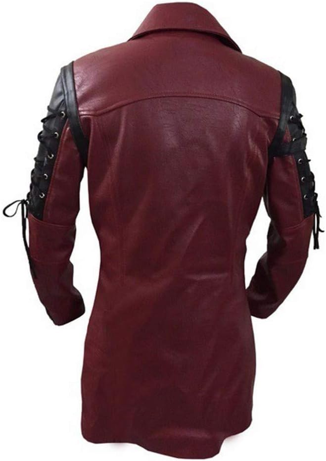 Steampunk-kostumefrakke til mænd med spændelukninger ved ærmerne og brede revers – gotisk bikerstil til Halloween og cosplay