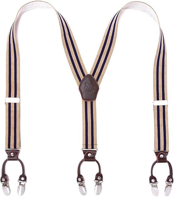 Men’s Checked Y-Back Braces – Adjustable Six-Clip Suspenders for Smart and Formal Styling