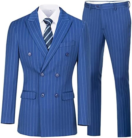 Men’s Double-Breasted Pinstripe Three-Piece Suit – Tailored Formal Set for Weddings and Business