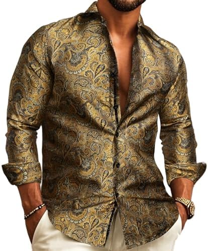 Men’s Paisley Jacquard Shirt – Refined Long-Sleeve Style for Weddings and Evening Wear