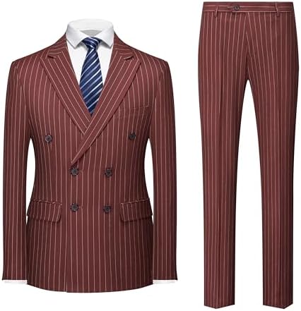 Men’s Double-Breasted Pinstripe Suit Set – Slim Formal Tailoring for Business and Weddings