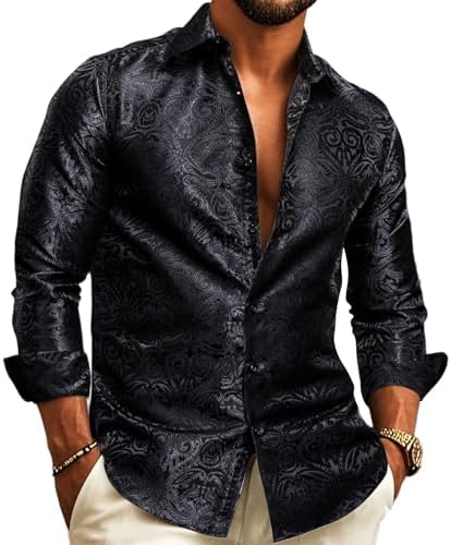 Men’s Paisley Jacquard Shirt – Refined Long-Sleeve Style for Weddings and Evening Wear