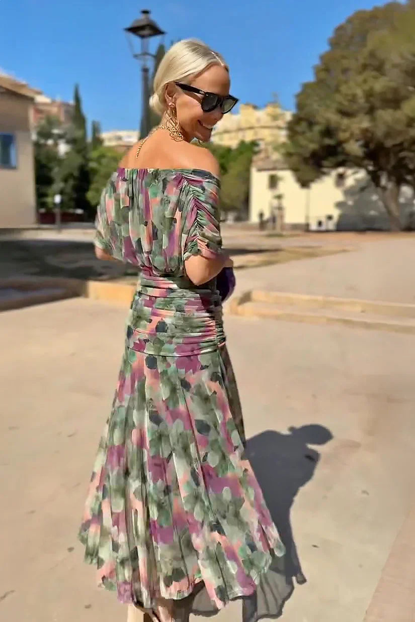 Women’s Draped V Neck Chiffon Occasion Maxi Dress