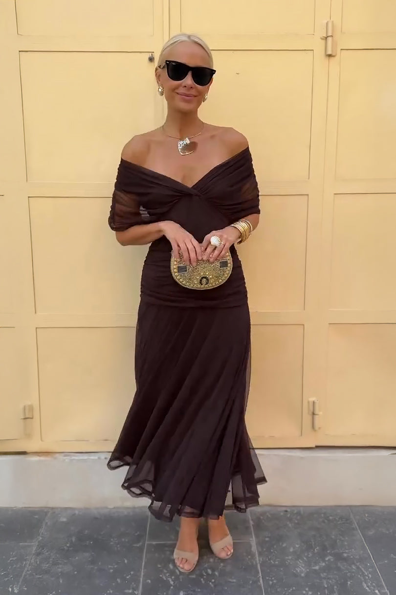 Women’s Draped V Neck Chiffon Occasion Maxi Dress