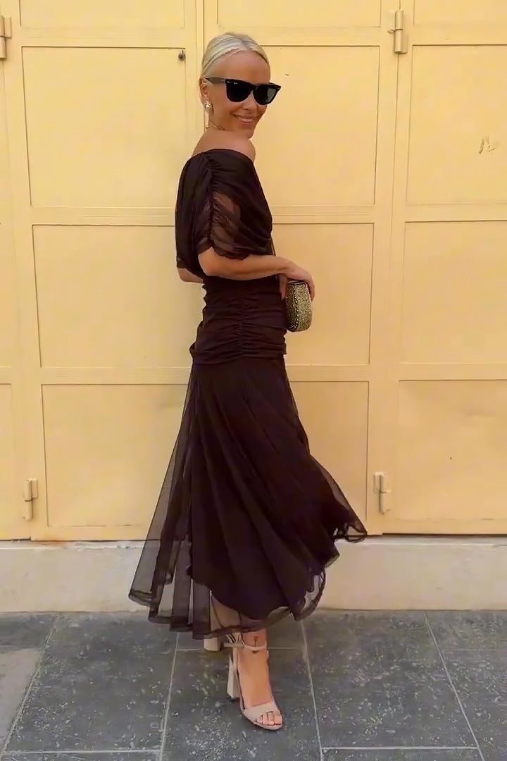 Women’s Draped V Neck Chiffon Occasion Maxi Dress