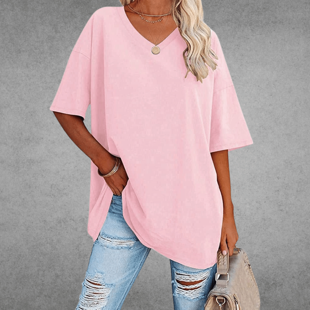 Women’s Relaxed V-Neck T-Shirt – Oversized Summer Top for Everyday Styling
