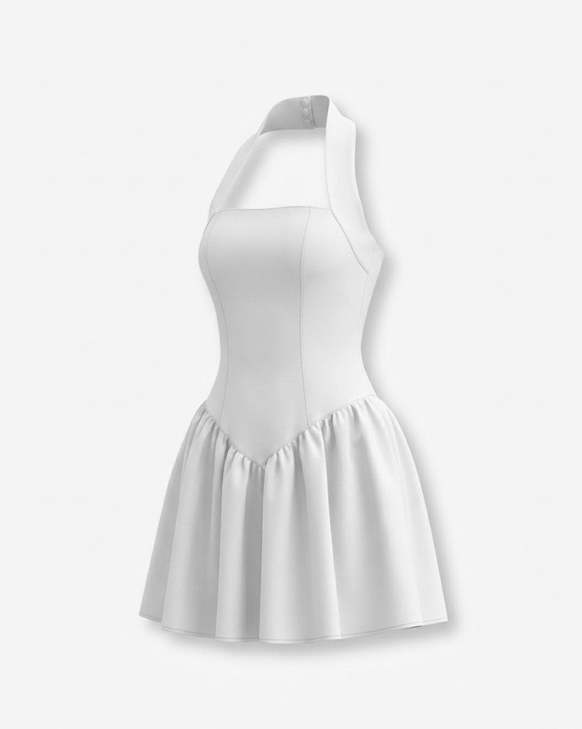 Mini-kjole til kvinder med halterneck, tætsiddende overdel og vidde forneden – elegant stil til særlige lejligheder og stilfulde aftener