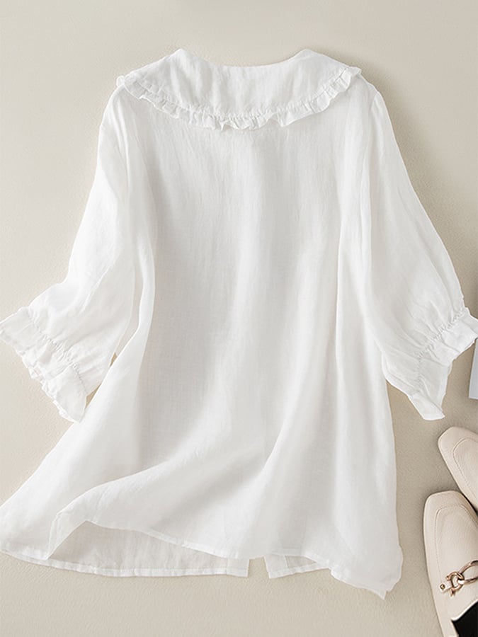 Women’s Relaxed Summer Shirt – Button-Front Blouse with Ruffled Collar and Cuffs