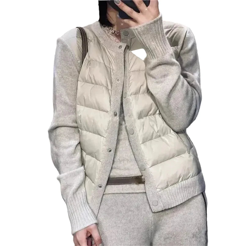 Women’s Quilted Knit Cardigan Jacket – Lightweight Padded Button-Front Winter Layer for Elegant Everyday Styling