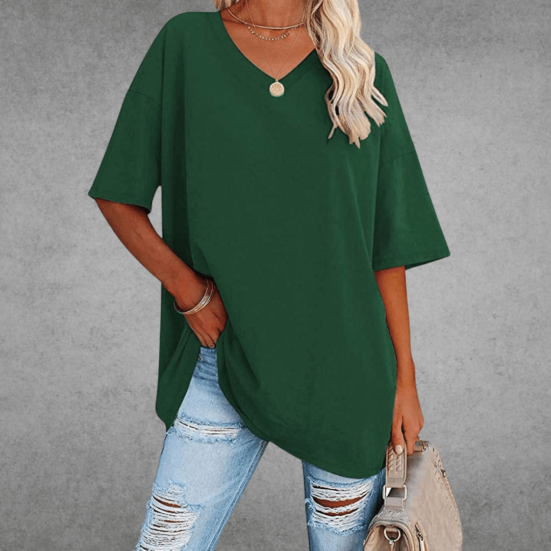 Women’s Relaxed V-Neck T-Shirt – Oversized Summer Top for Everyday Styling