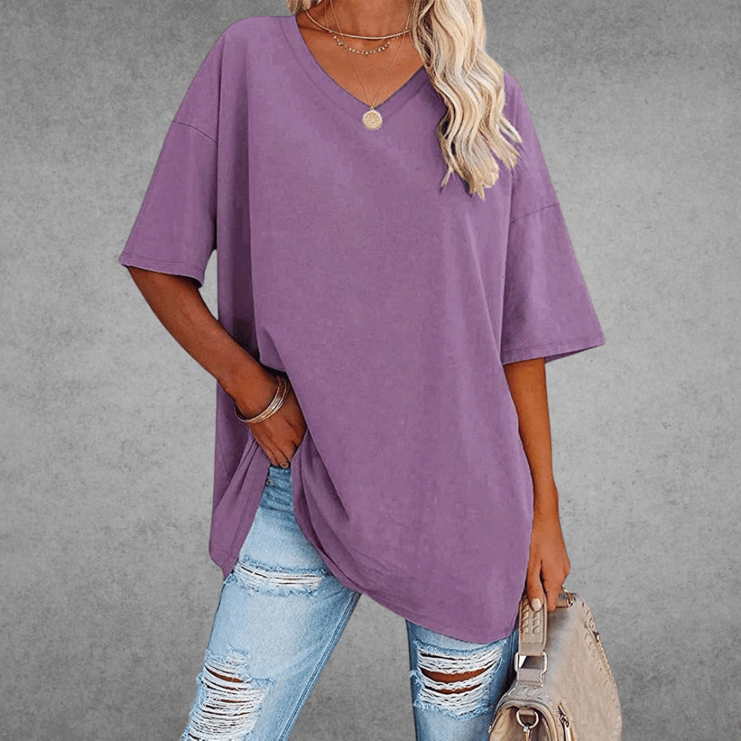 Women’s Relaxed V-Neck T-Shirt – Oversized Summer Top for Everyday Styling