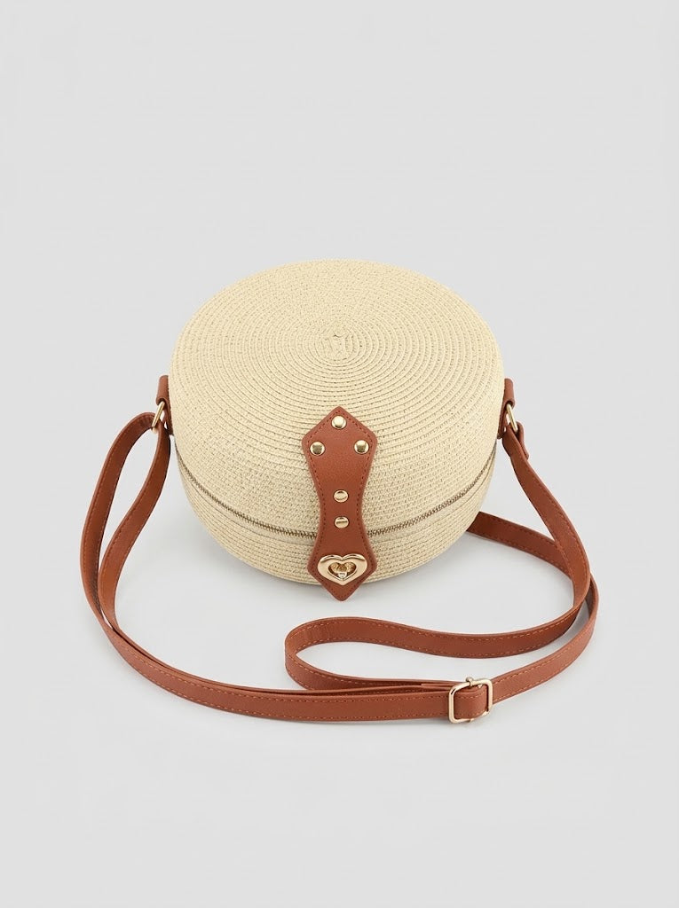 Women’s Woven Straw Crossbody Bag – Round Summer Shoulder Purse with Adjustable Long Strap