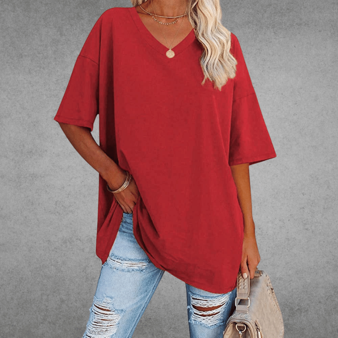 Women’s Relaxed V-Neck T-Shirt – Oversized Summer Top for Everyday Styling