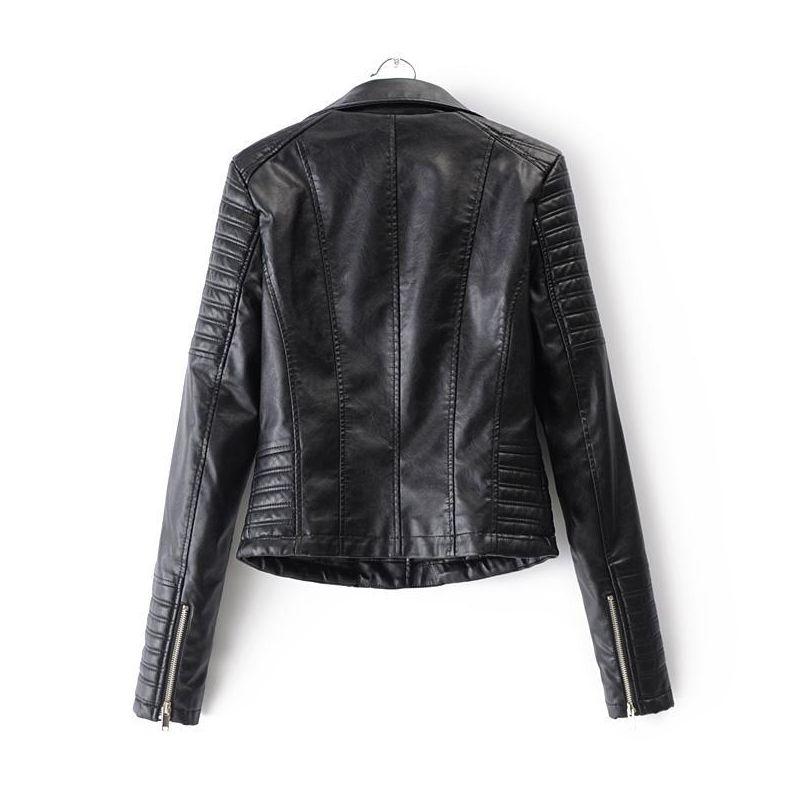 Chaqueta motera de cuero entallada para mujer – Prenda motera acolchada con cremallera para un estilo informal elegante