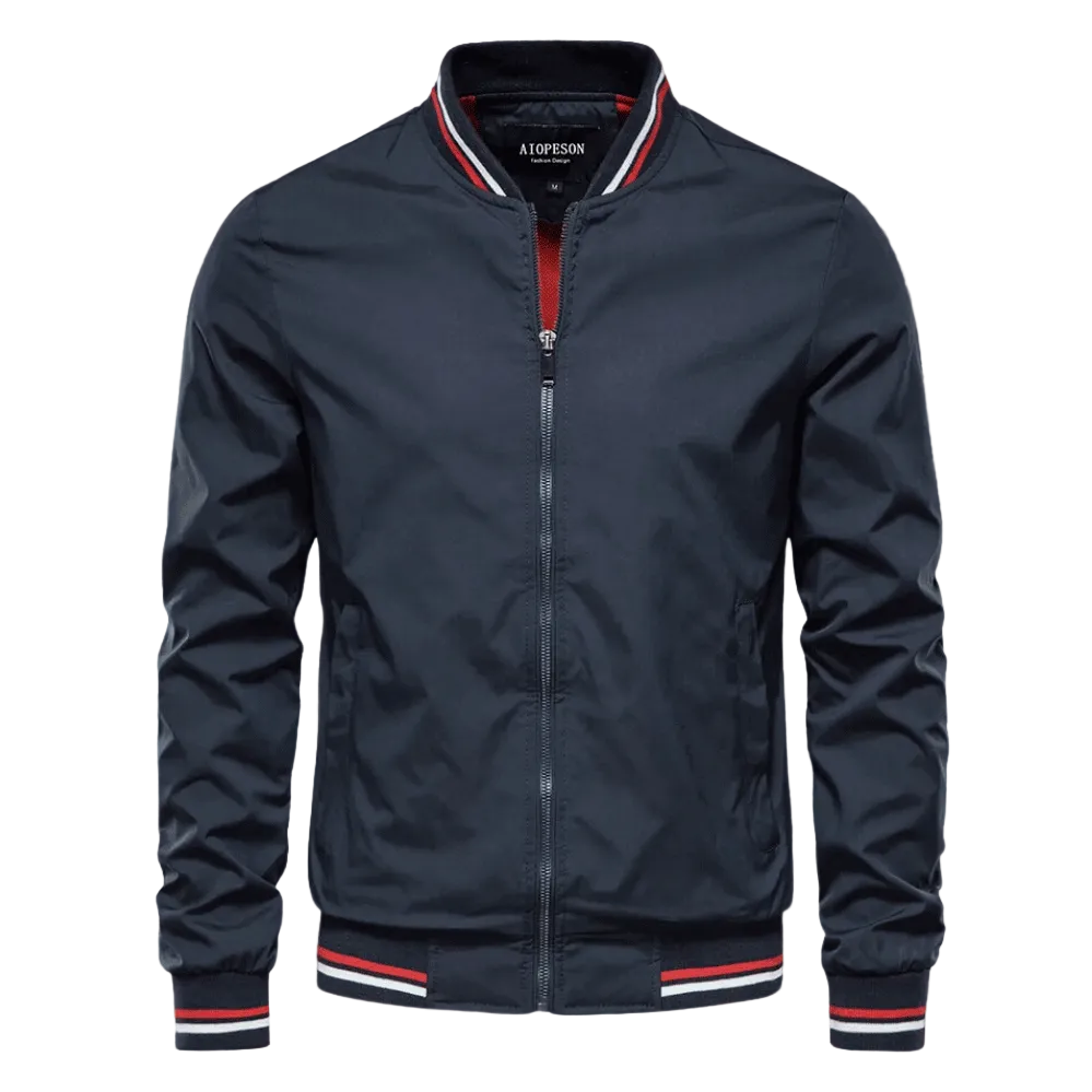Blouson bomber à bordures rayées pour homme – Superposition légère zippée avec col et poignets côtelés