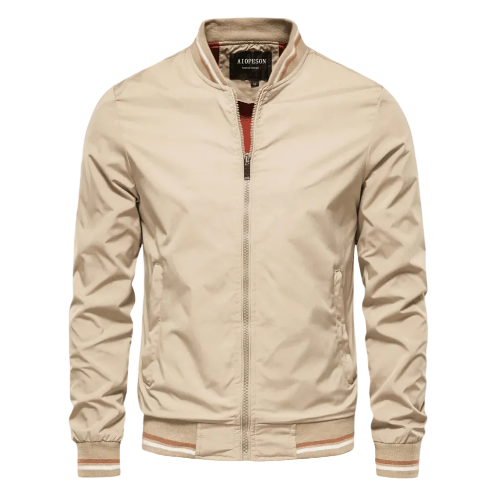 Blouson bomber à bordures rayées pour homme – Superposition légère zippée avec col et poignets côtelés