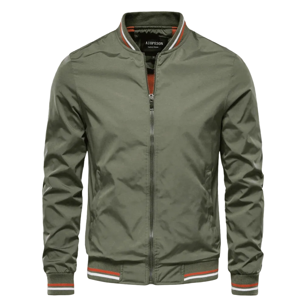 Blouson bomber à bordures rayées pour homme – Superposition légère zippée avec col et poignets côtelés