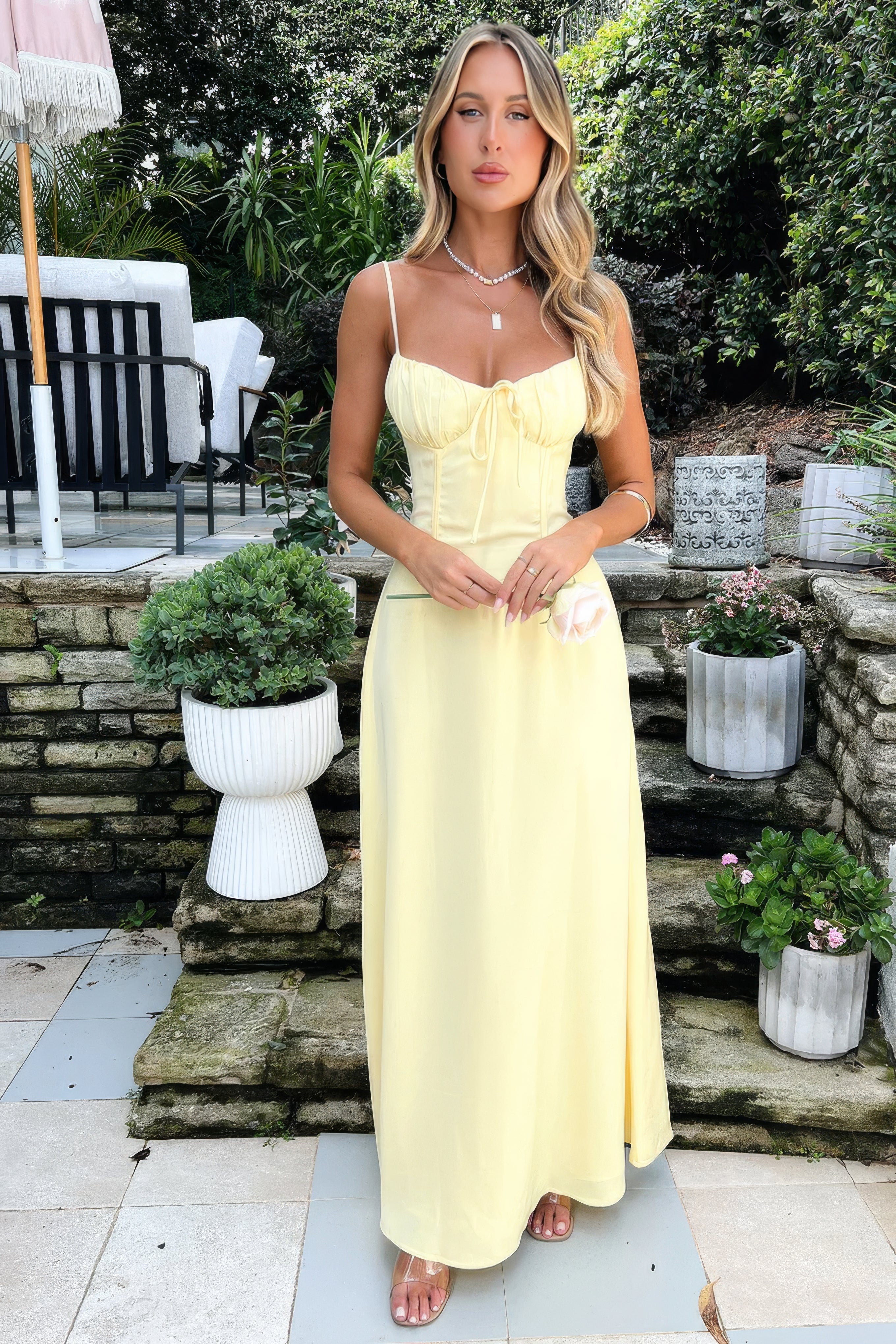 Women’s Strappy Corset Detail Flowing Maxi Summer Dress
