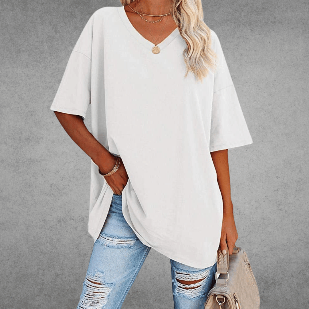 Women’s Relaxed V-Neck T-Shirt – Oversized Summer Top for Everyday Styling