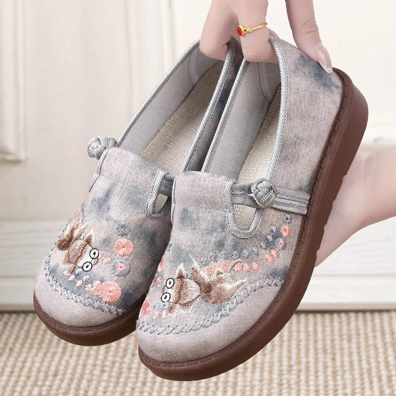 Dames slip-on-mokkasiner med print – komfortable flade sko til arbejde og weekender