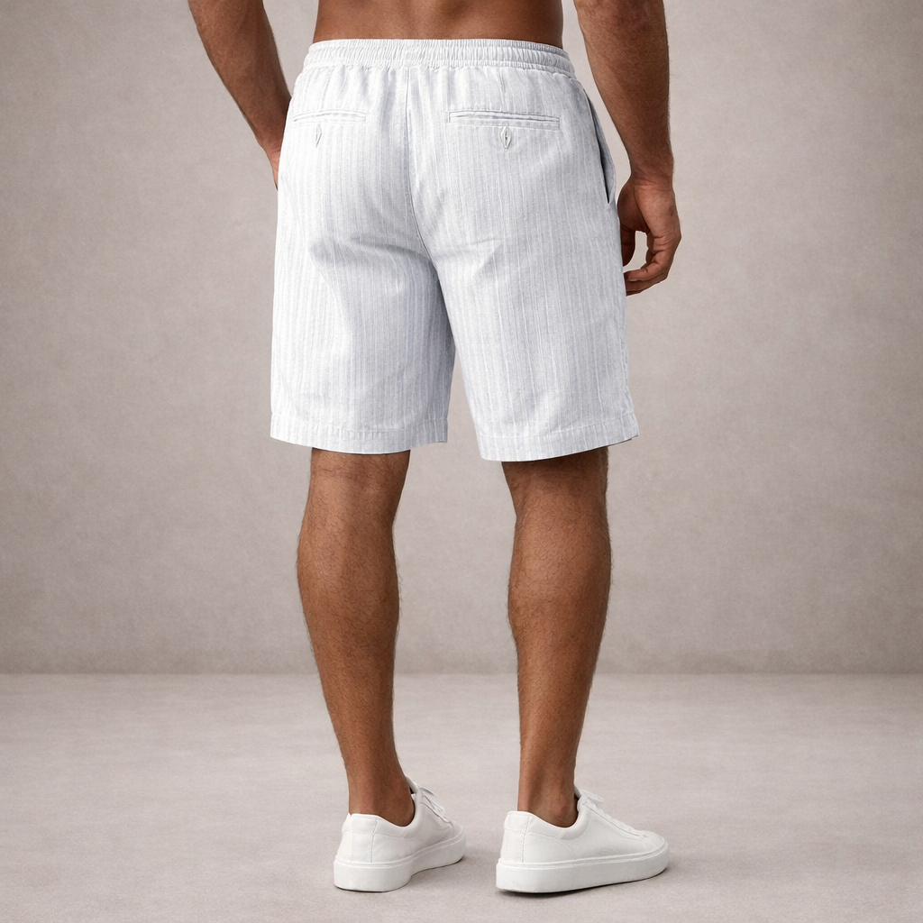 Pantaloni scurți de vară pentru bărbați din in, cu șnur, croială casual și lejeră