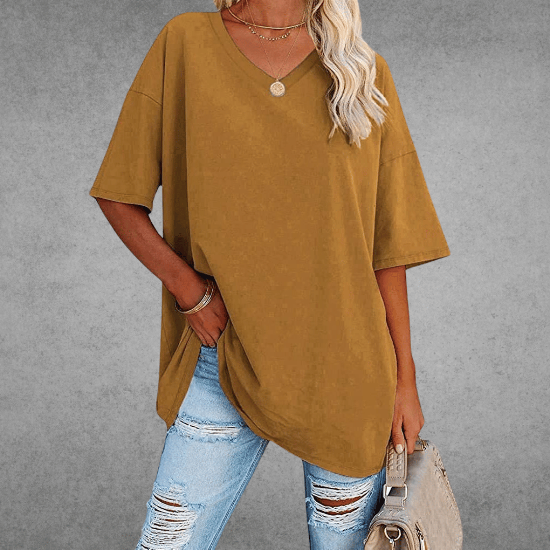 Women’s Relaxed V-Neck T-Shirt – Oversized Summer Top for Everyday Styling