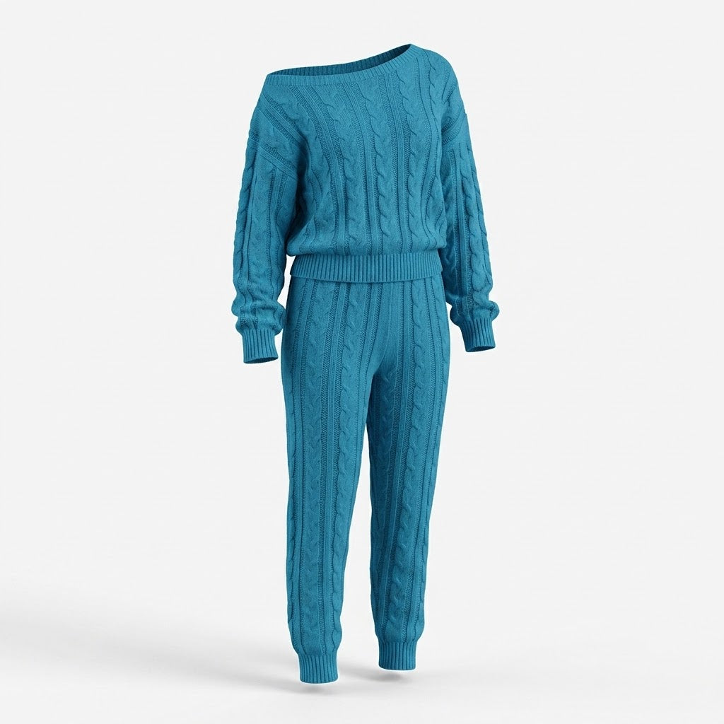 Women’s Cable-Knit Sweater and Jogger Set – Cosy Two-Piece Loungewear for Cooler Days