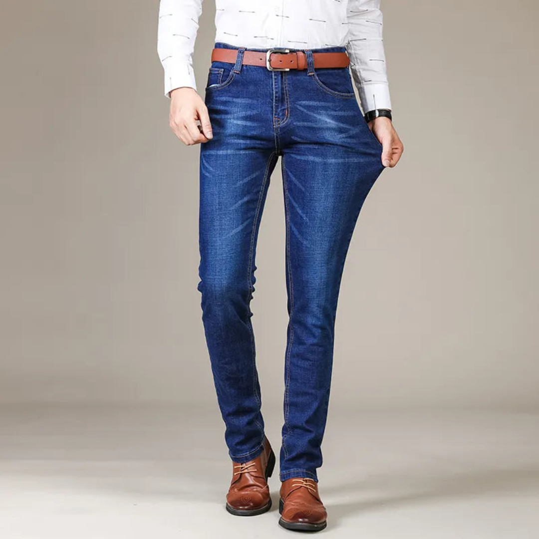 Jean stretch slim pour homme - Pantalon en denim délavé foncé à coupe souple pour tous les jours