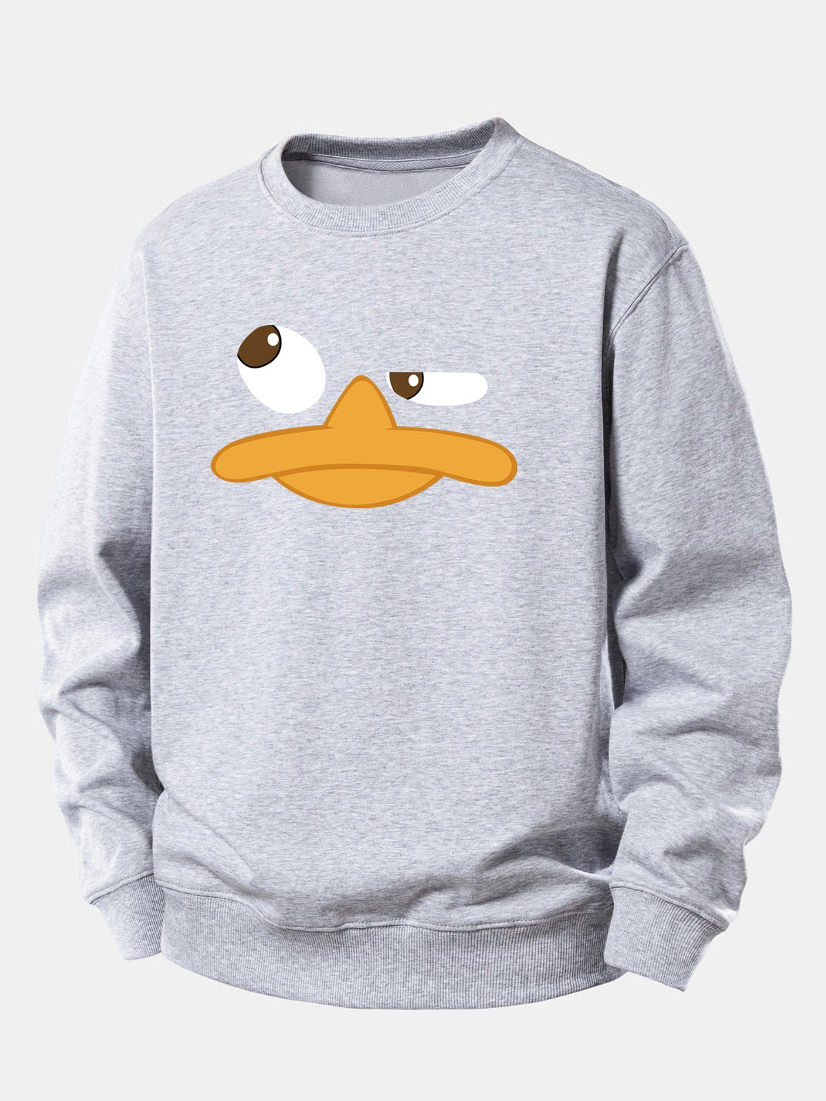 Sweatshirt masculino com estampa gráfica de pato de desenho animado – Corte descontraído, mistura de algodão, gola redonda, estilo casual urbano