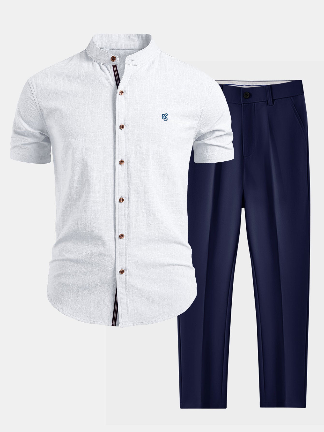Men’s Cotton Stand Collar Shirt with Tapered Trousers – Smart Summer Co-Ord