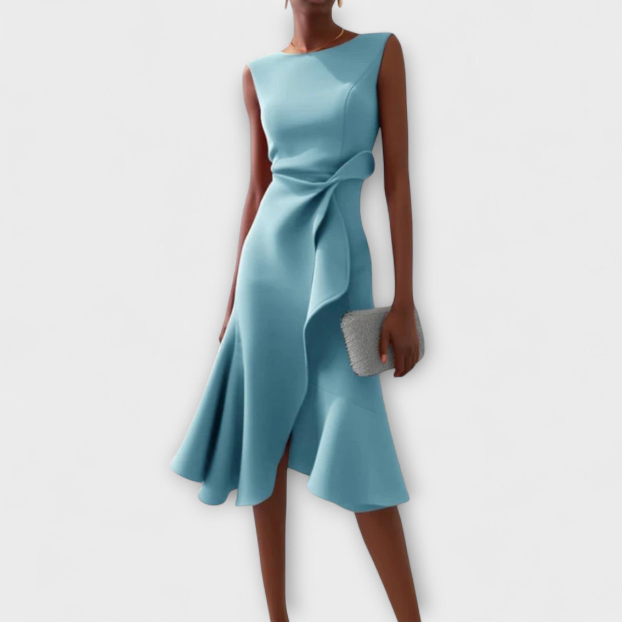 Abito midi senza maniche da donna, stile serale asimmetrico drappeggiato