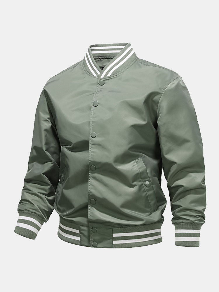Blouson aviateur classique de baseball pour homme – Veste de style universitaire à boutons-pression, avec finitions côtelées rayées, pour le printemps et l’automne