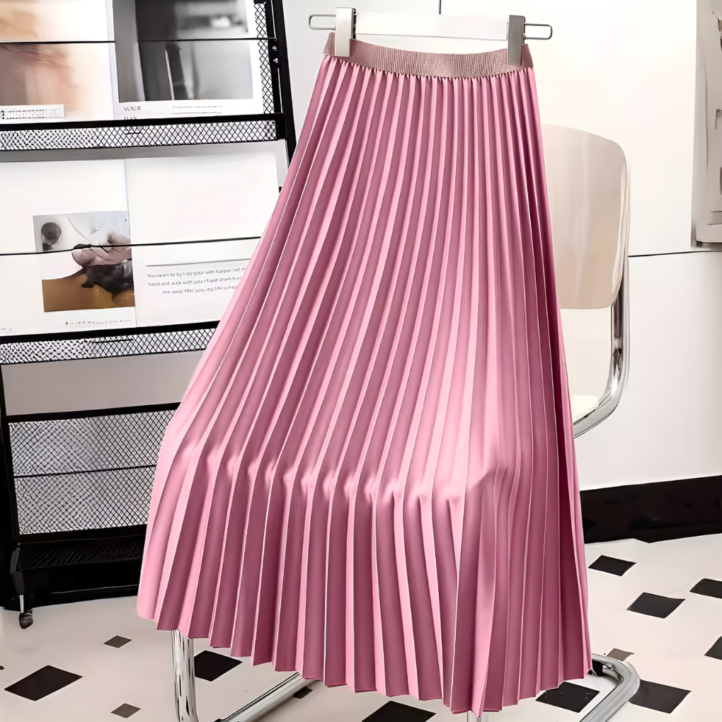 Falda midi plisada para mujer, cintura alta, estilo línea A