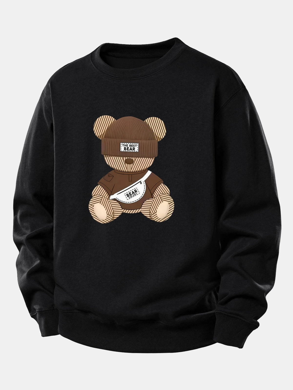 Sweatshirt aus Baumwollmischgewebe mit Teddybär-Motiv für Herren – Relaxed Fit, lässiger Pullover mit Rundhalsausschnitt für den Herbstalltag