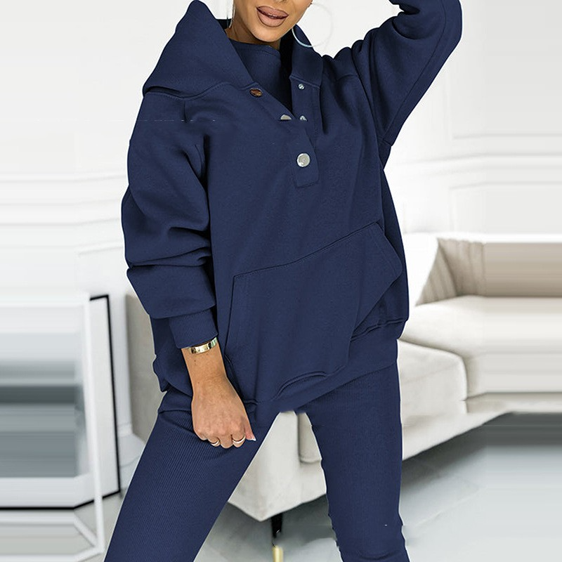 Completo da donna con felpa con cappuccio e leggings - morbido abbigliamento da casa composto da due pezzi, per casa, viaggi e uso quotidiano
