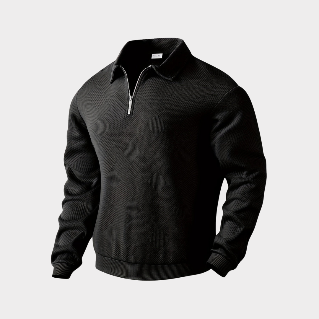 Men’s Textured Half-Zip Sweatshirt – Smart Casual Polo Style for Cooler Days