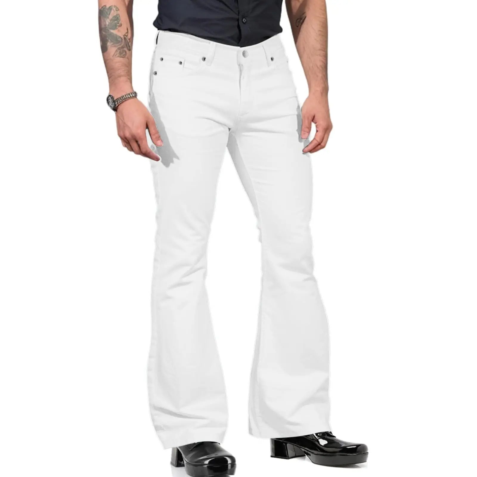 Pantalones retro para hombre de pierna acampanada color caqui, corte entallado