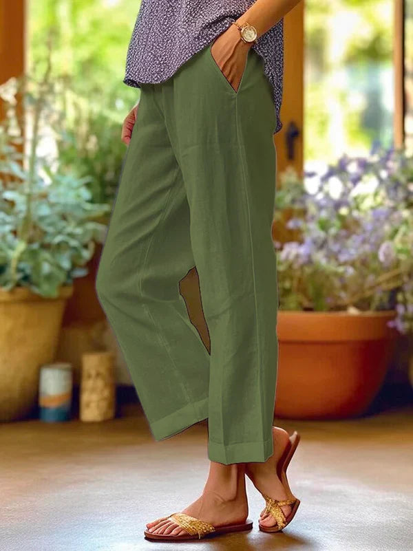 Pantaloni pentru femei din amestec de in, croială largă și lejeră